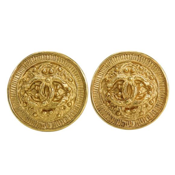 CHANEL Authentic Gold Logo Earrings